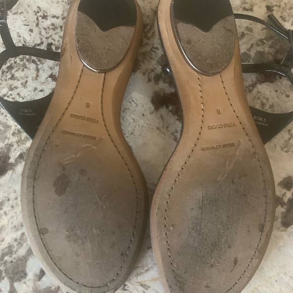 B Brian Atwood Leather Crystal Embellishments T-Strap Sandals - Picture 3 of 6